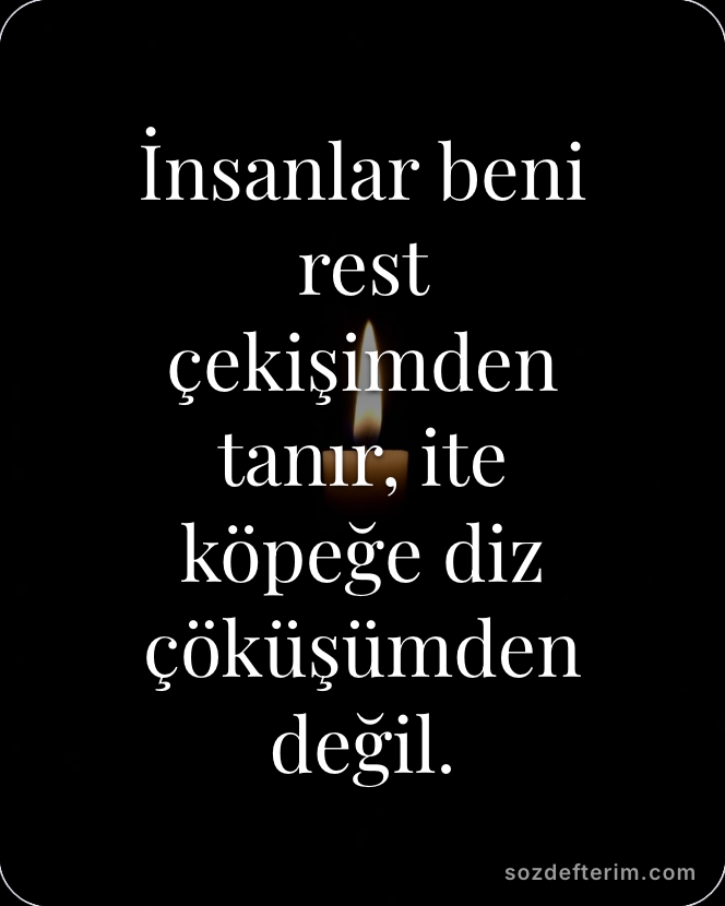 İnsanlar beni rest çekişimden tanır, ite köpeğe diz çöküşümden değil.